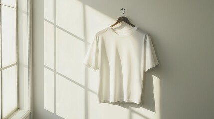 Wall Mural - white T-shirt hanging in a minimalist studio