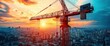 © CgDesign4U - Construction Crane Silhouetted Against Sunset Over Cityscape
