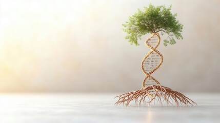 conceptual image of genetic code intertwined with the roots of a tree, genetic foundation, creation 