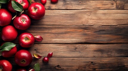 Wall Mural - Red apples on wood.