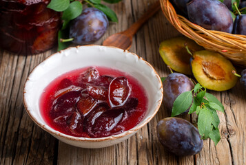 Wall Mural - Damson plum jam and fresh plums