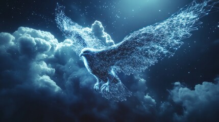 Digital Eagle Soaring Through the Night Sky