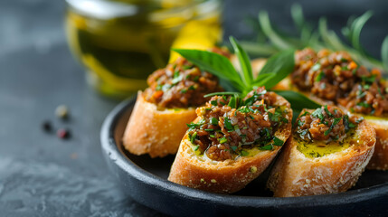 Canvas Print - Gourmet Tapenade Crostini Marketplace Candlelig