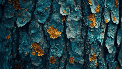 Wall Mural - Close-up of Tree Bark with Yellow Lichen