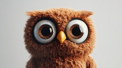 Wall Mural - Close-Up Shot of Plush Toy Owl with Large Eyes - Adorable Stuffed Animal Souvenir