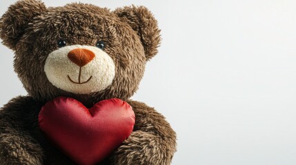 Wall Mural - Close-up shot of plush toy bear holding a heart - adorable Valentine's Day gift portrait.