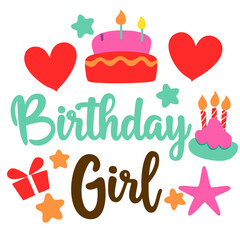 Canvas Print - Birthday Girl typography sublimation t shirt design and clip art