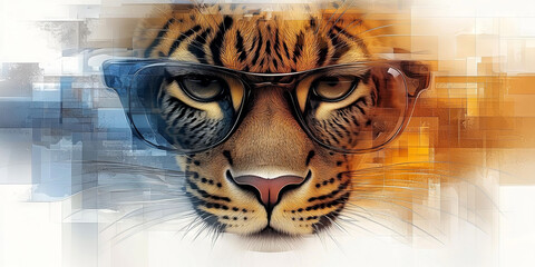 Canvas Print - A close-up of a leopard's face with glasses, a cool and stylish look.