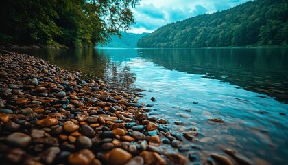 Sticker - Smooth Water and Pebbles on a Lake Shore