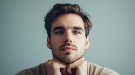 Aufkleber - The man sits in a cozy indoor setting, showcasing a serious expression while lost in contemplation and reflection. Generative AI
