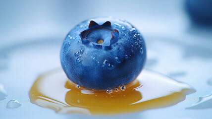 Wall Mural - Macro shot of a blueberry with honey