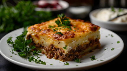 Canvas Print - Greek Moussaka Elegant Dining Room Northern