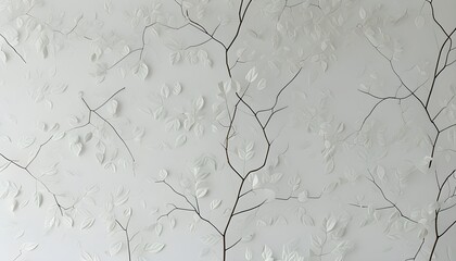 Wall Mural - Leafy branches adorn a white wall, creating a serene and minimalist backdrop