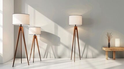 Poster - Stylish floor lamps set on white background for banner design.