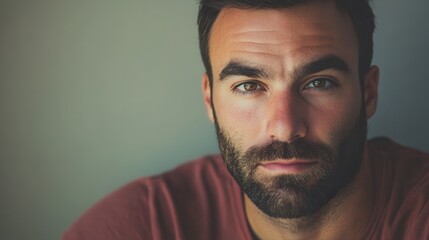 Poster - A man displays a serious expression, lost in thought, while sitting indoors in a softly illuminated environment, showcasing contemplation. Generative AI