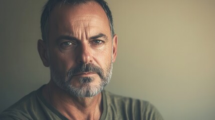 Aufkleber - A man with a serious expression reflects deeply while sitting in a calm indoor environment during the afternoon. Generative AI