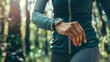 © Beer AI - Woman Checking Her Smartwatch While Running in Forest