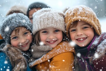 Hugging a group of kids in winter