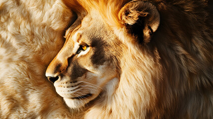 lion head eye, king of the jungle, male animal fur close up, brown white hair, wild cat iris, wildlife background