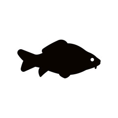 Vector illustration of fresh carp freshwater fish, solid black on white. For menu, label, recipe, product packaging. Freshwater food element. Action promotion and advertising. Caviar. EPS 10.