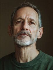 Aufkleber - The man displays a serious and contemplative expression, immersed in deep thought in a dimly lit setting. Generative AI