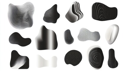 A collection of abstract black and white organic shapes and lines, creating a modern, artistic vibe.