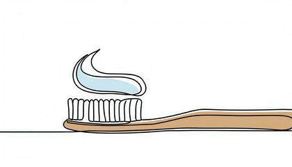 Continuous one line drawing of toothbrush and toothpaste