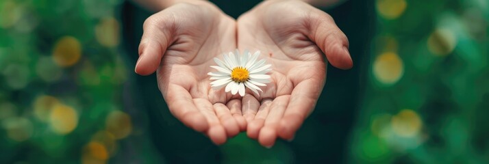 Poster - Individual grasping a tiny blossom