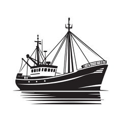 Wall Mural - Fishing Trawler Silhouette Vector Illustration for Nautical Designs