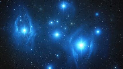 Poster - A group of blue stars in the sky with a bright star, AI