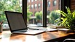 © ColorfulFlowerStudio - Laptop on a desk with notebooks, pencils, and a plant near a window.