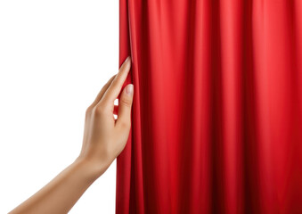 Canvas Print - PNG Hand holding open the red curtain adult finger hiding.