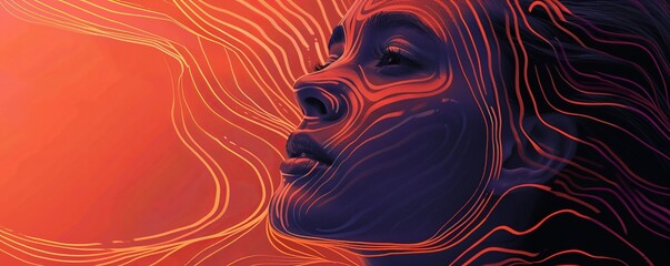 Wall Mural - orange lines on face background asmr graphics.