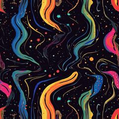 Wall Mural - Seamless pattern with black and neon contour swirls 