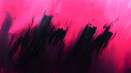 Abstract artwork featuring vivid pink and black colors with dynamic brushstrokes creating a sense of movement and depth