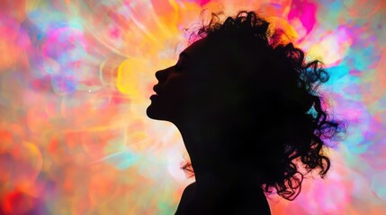 Canvas Print - Silhouette of a Woman's Profile Against a Colorful, Abstract Background