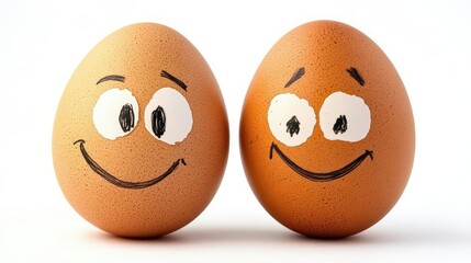 two eggs with different expressions isolated on white background