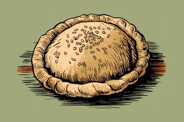 Hand-drawn Pie Illustration on a Green Background