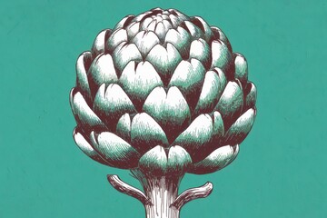 Wall Mural - Artistic Illustration of an Artichoke on Turquoise Background