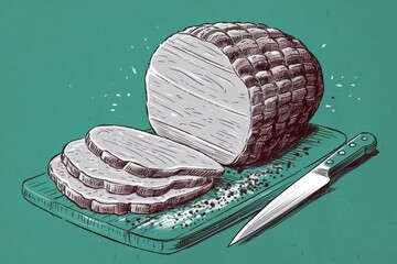 Wall Mural - Illustration of Sliced Meat on a Cutting Board