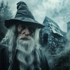 Poster - old wizard in the fog.