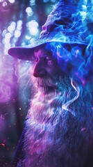 Wall Mural - old wizard in the fog.