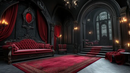 Wall Mural - A fancy looking room with red carpet and a couch, AI