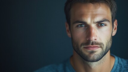 Aufkleber - The man conveys a sense of seriousness and thoughtfulness, staring directly ahead with an intense gaze against a muted backdrop. Generative AI