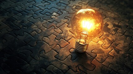 Illuminating Ideas: A Glowing Lightbulb on a Puzzle Background