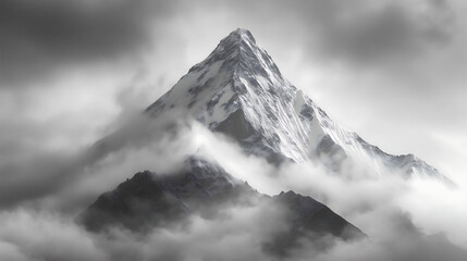 Wall Mural - A close-up 3D model of Mount Everest, highlighting the dramatic relief height of the peak and the surrounding mountain