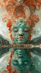 Poster - Surreal Dreamlike Landscape with Stone Face Reflection