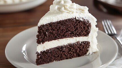 A slice of chocolate cake with whipped cream on top