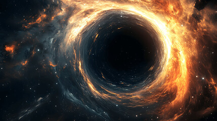 Wall Mural - giant black hole in deep space with glowing light and cosmic dust