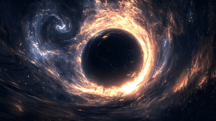 Wall Mural - giant black hole in deep space with glowing light and cosmic dust